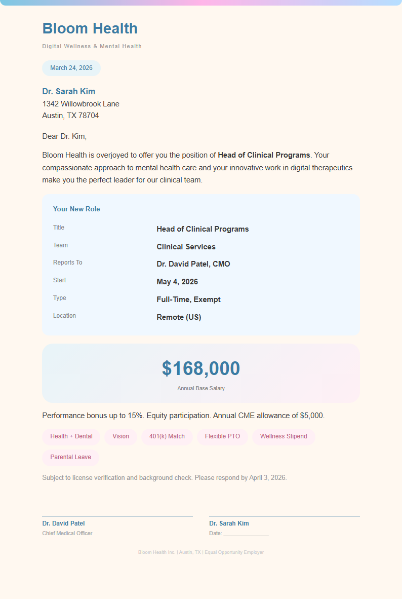 Soft organic job offer letter